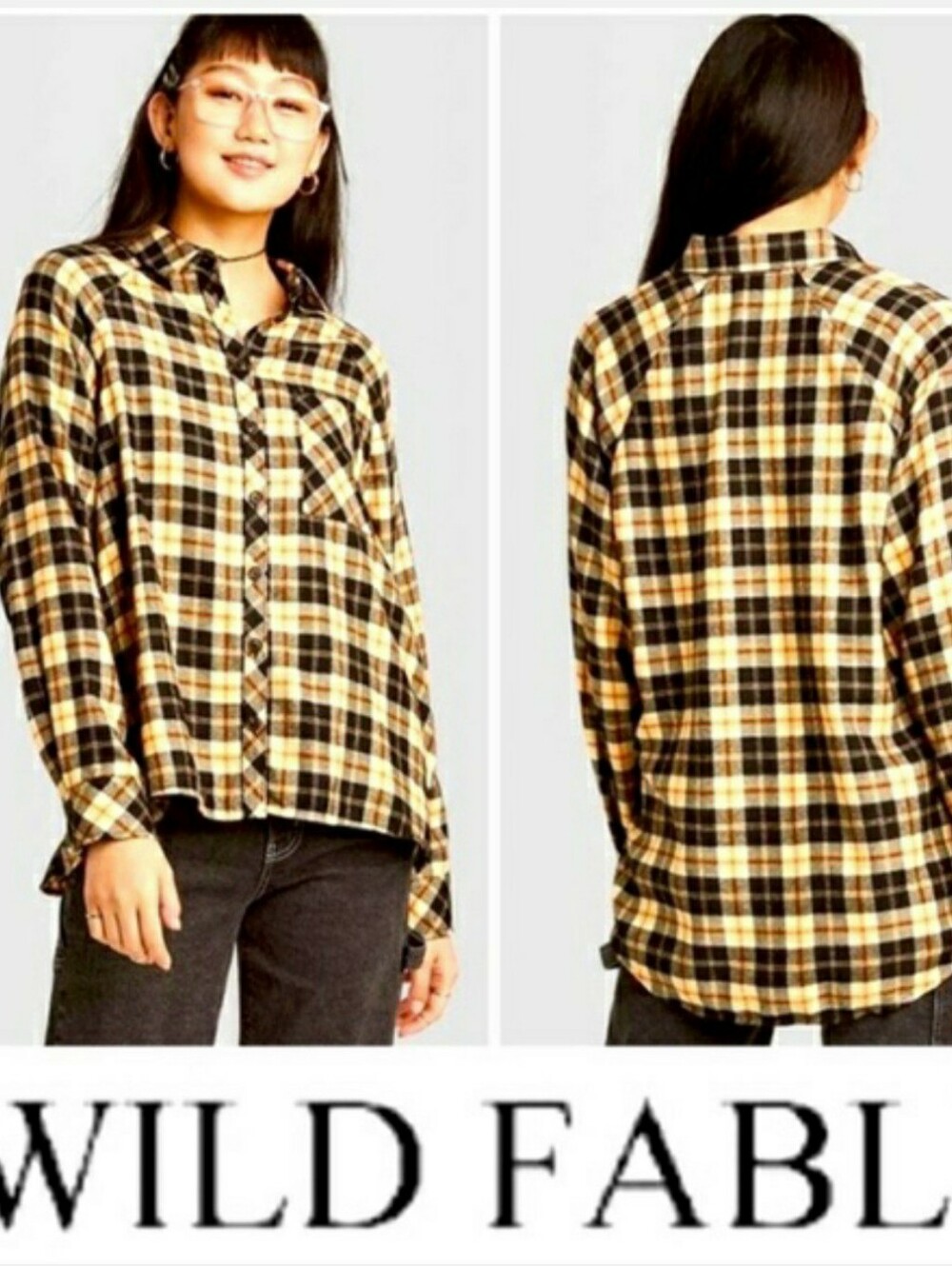 Wild Fable Yellow Oversized Plaid Button Down With Pockets Flannel Size XS
